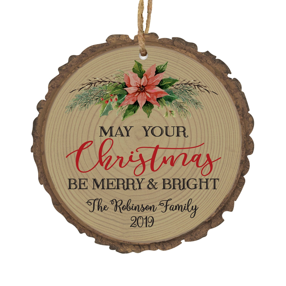 Personalized Christmas Wreath Bark Home Ornament- Merry &amp; Bright - LifeSong Milestones