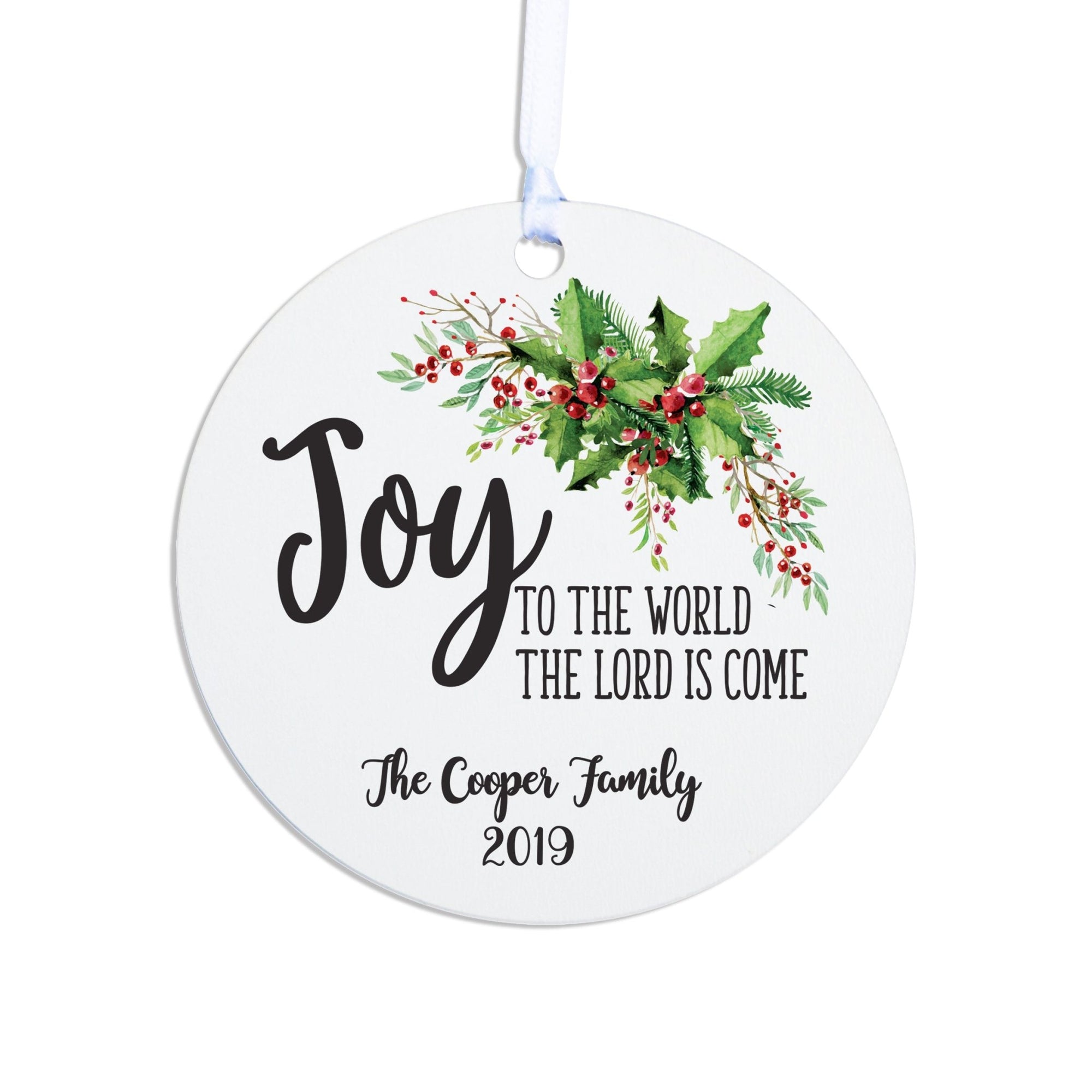 Personalized Christmas Wreath Round Home Ornament- Joy To The World - LifeSong Milestones