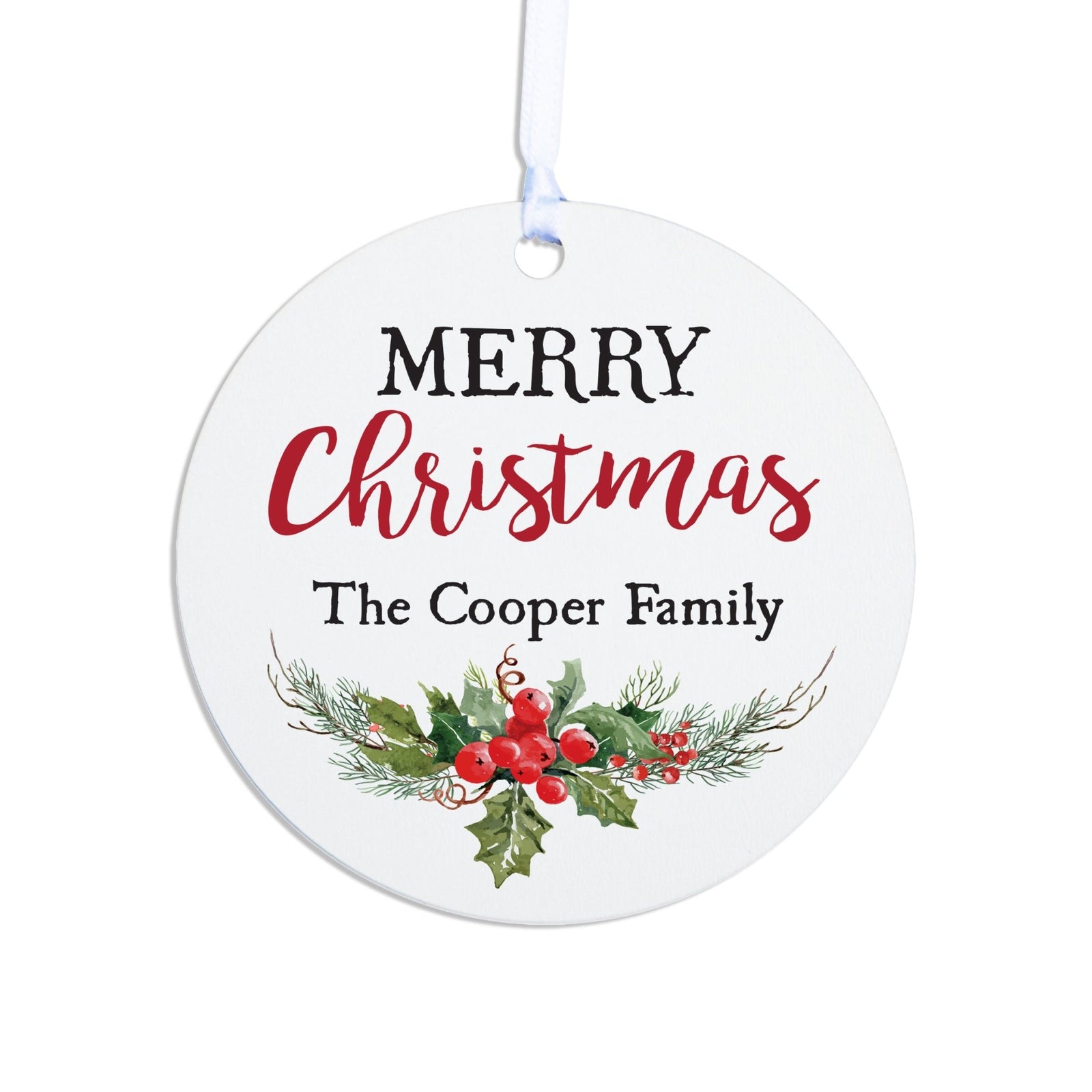 Personalized Christmas Wreath Round Home Ornament- Merry Christmas - LifeSong Milestones