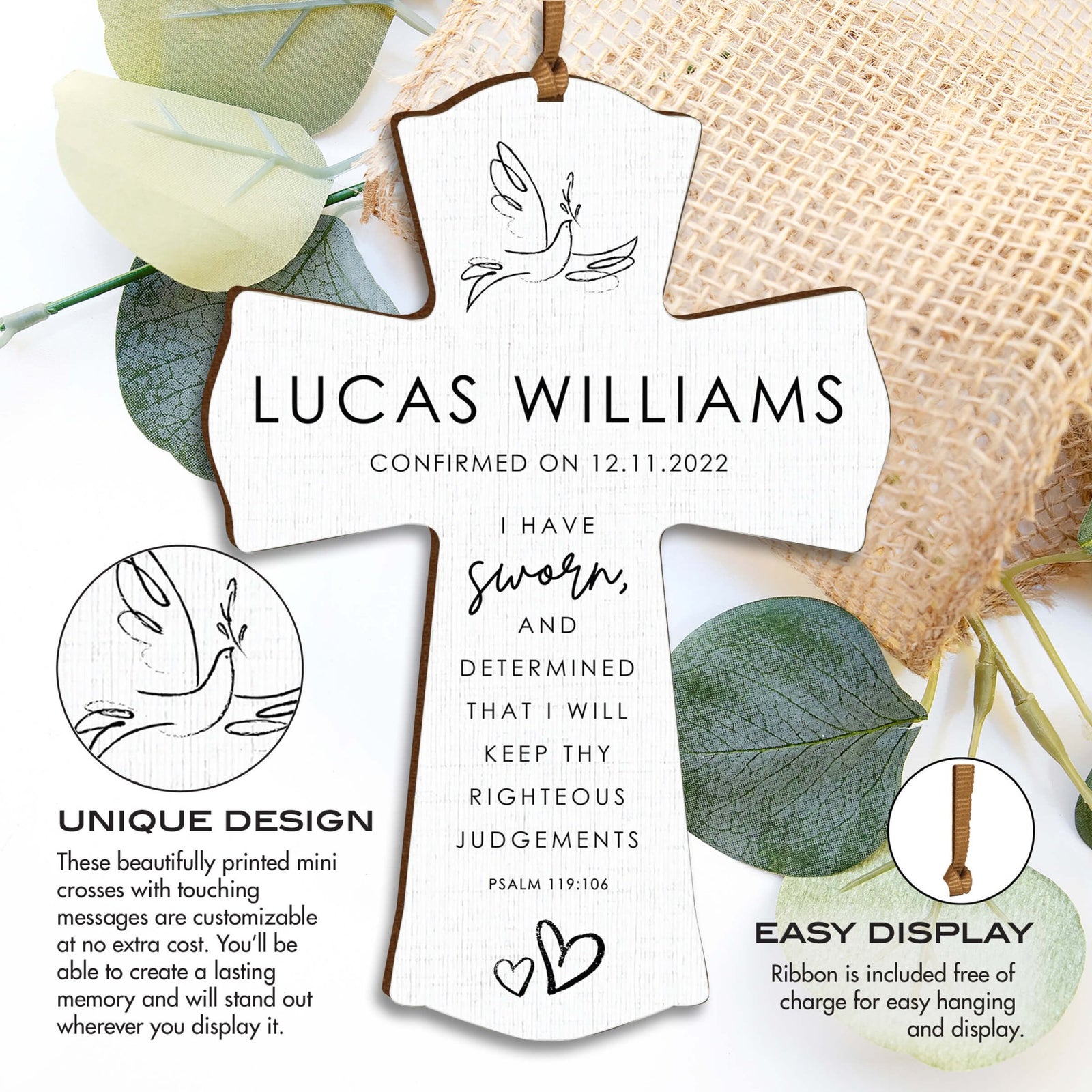 Personalized Confirmation Wooden Hanging Mini Cross - LifeSong Milestones
