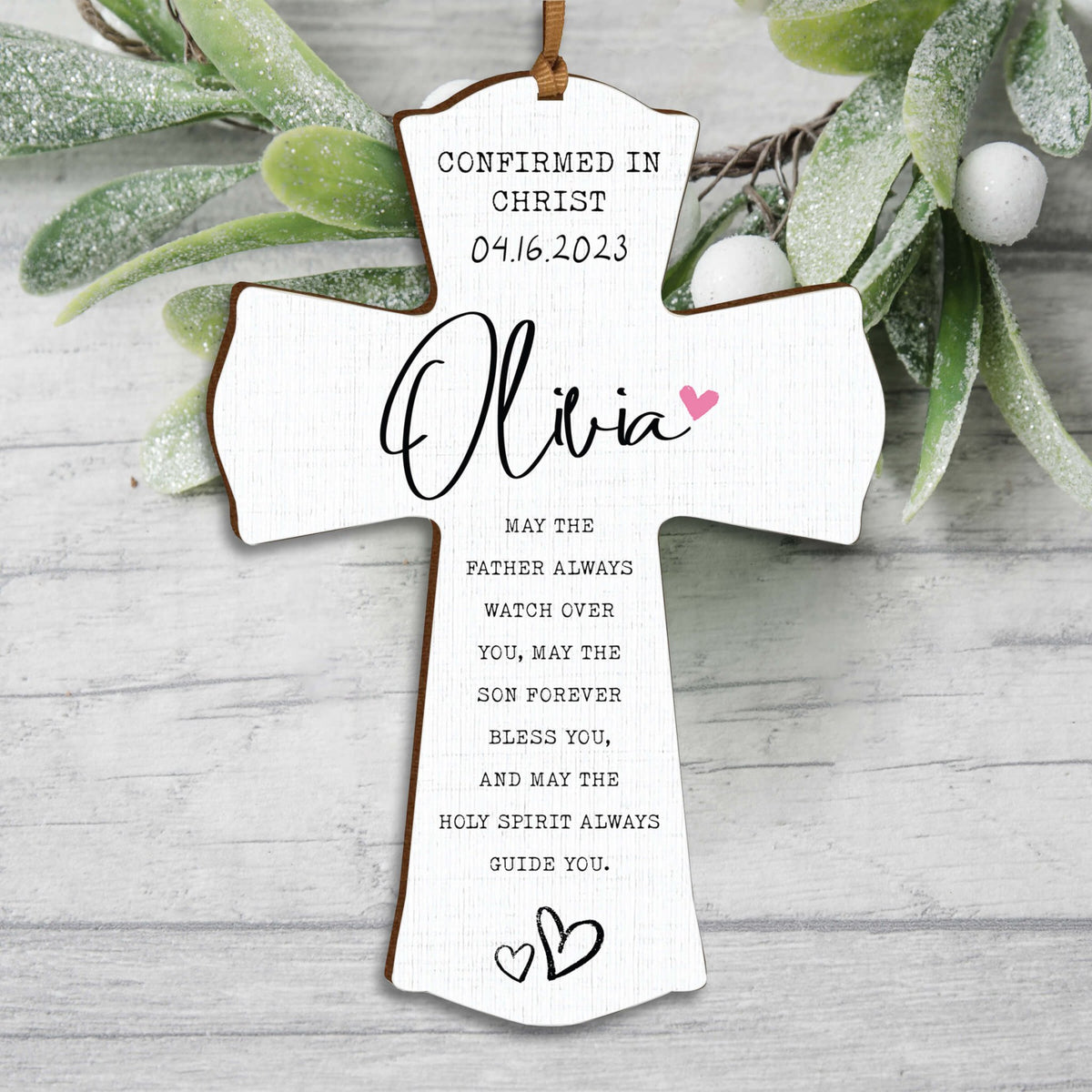 Personalized Confirmation Wooden Hanging Mini Cross - LifeSong Milestones