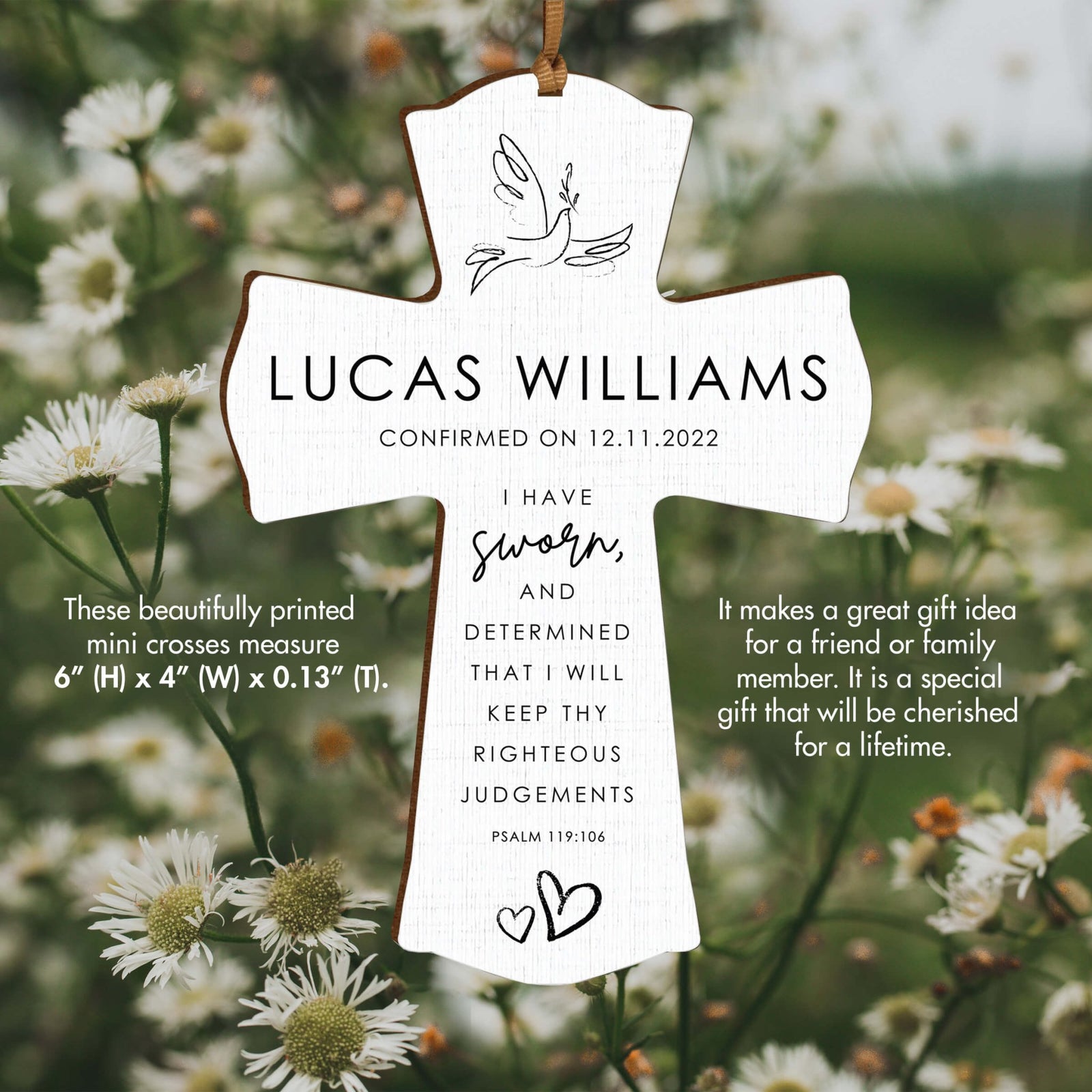 Personalized Confirmation Wooden Hanging Mini Cross - LifeSong Milestones
