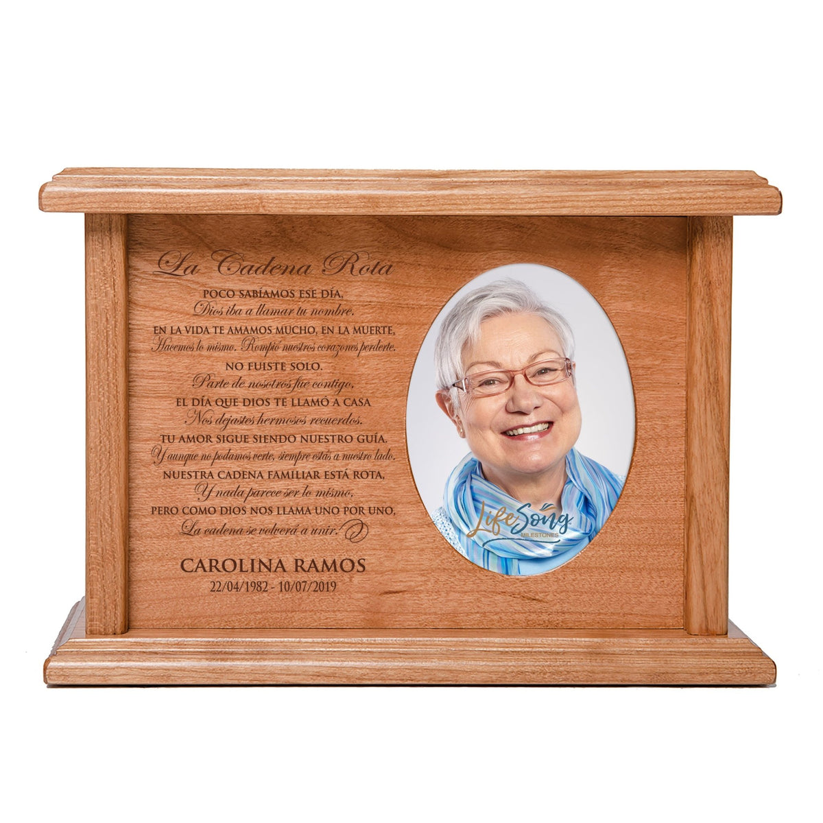 Personalized Cremation Keepsake Urn Box Holds 2x3 Photo La Cadena Rota - LifeSong Milestones