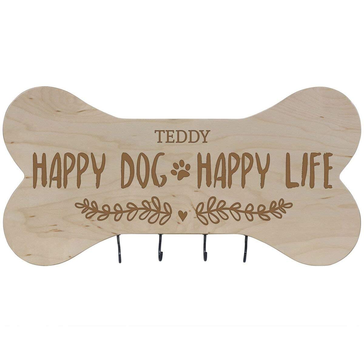 Personalized Dog Bone Sign With Hooks - Happy Dog Happy Life - LifeSong Milestones