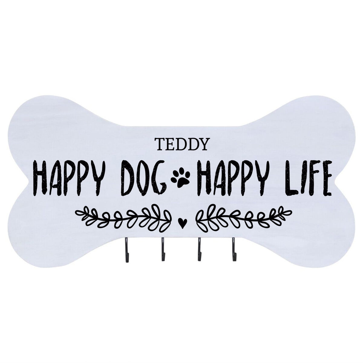Personalized Dog Bone Sign With Hooks - Happy Dog Happy Life - LifeSong Milestones
