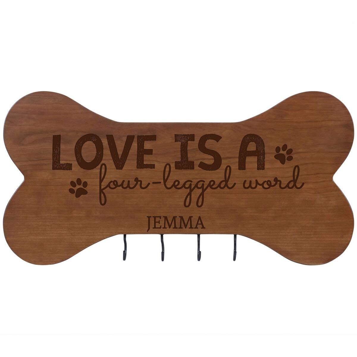 Personalized Dog Bone Sign With Hooks - Love Is A - LifeSong Milestones
