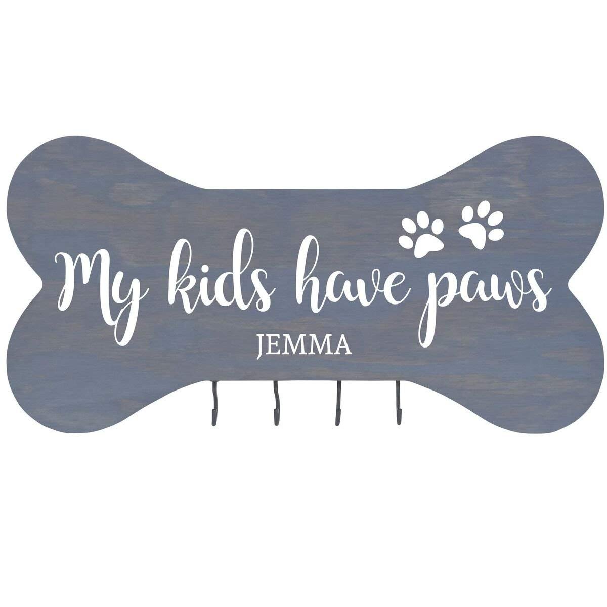 Personalized Dog Bone Sign With Hooks - My Kids Have Paws - LifeSong Milestones