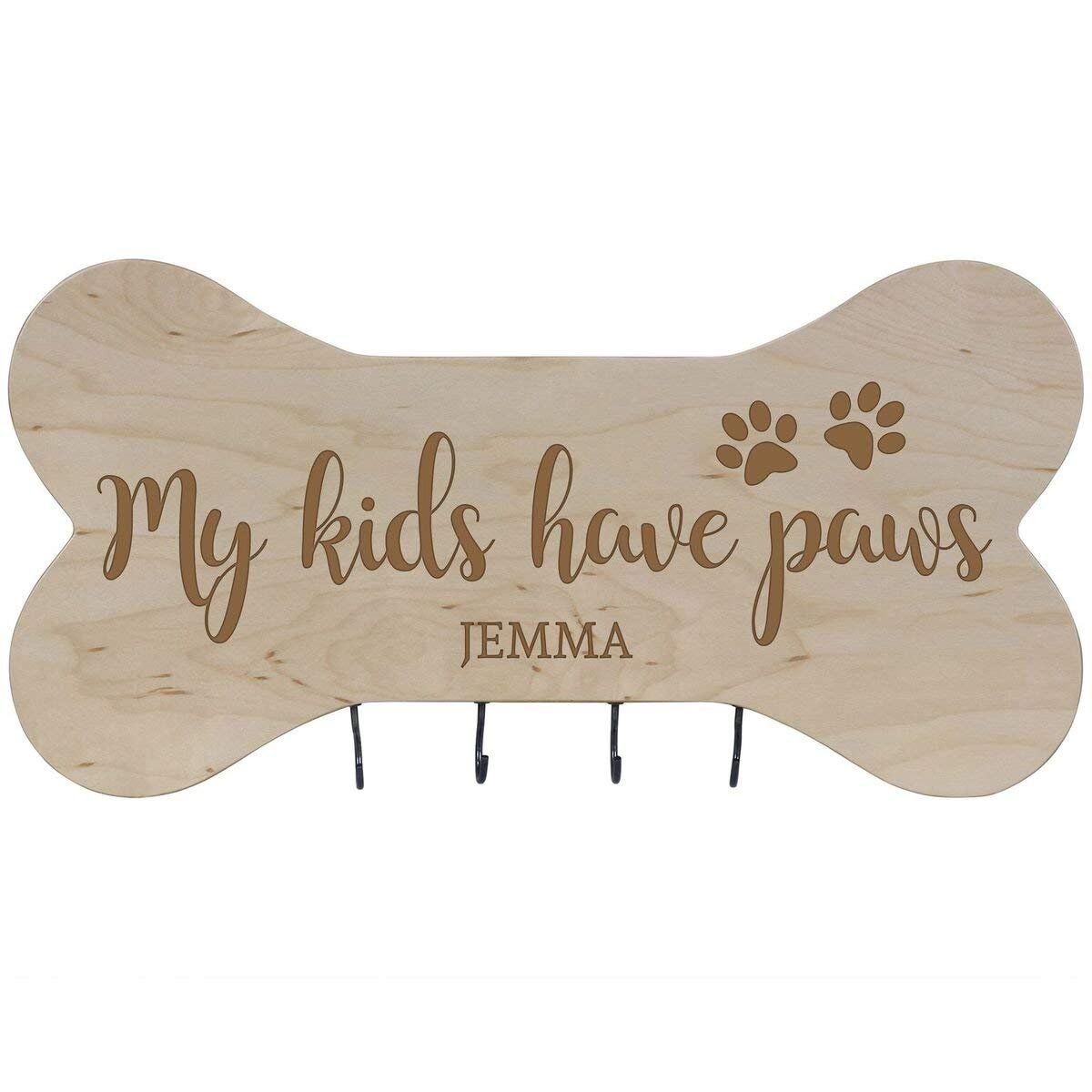 Personalized Dog Bone Sign With Hooks - My Kids Have Paws - LifeSong Milestones