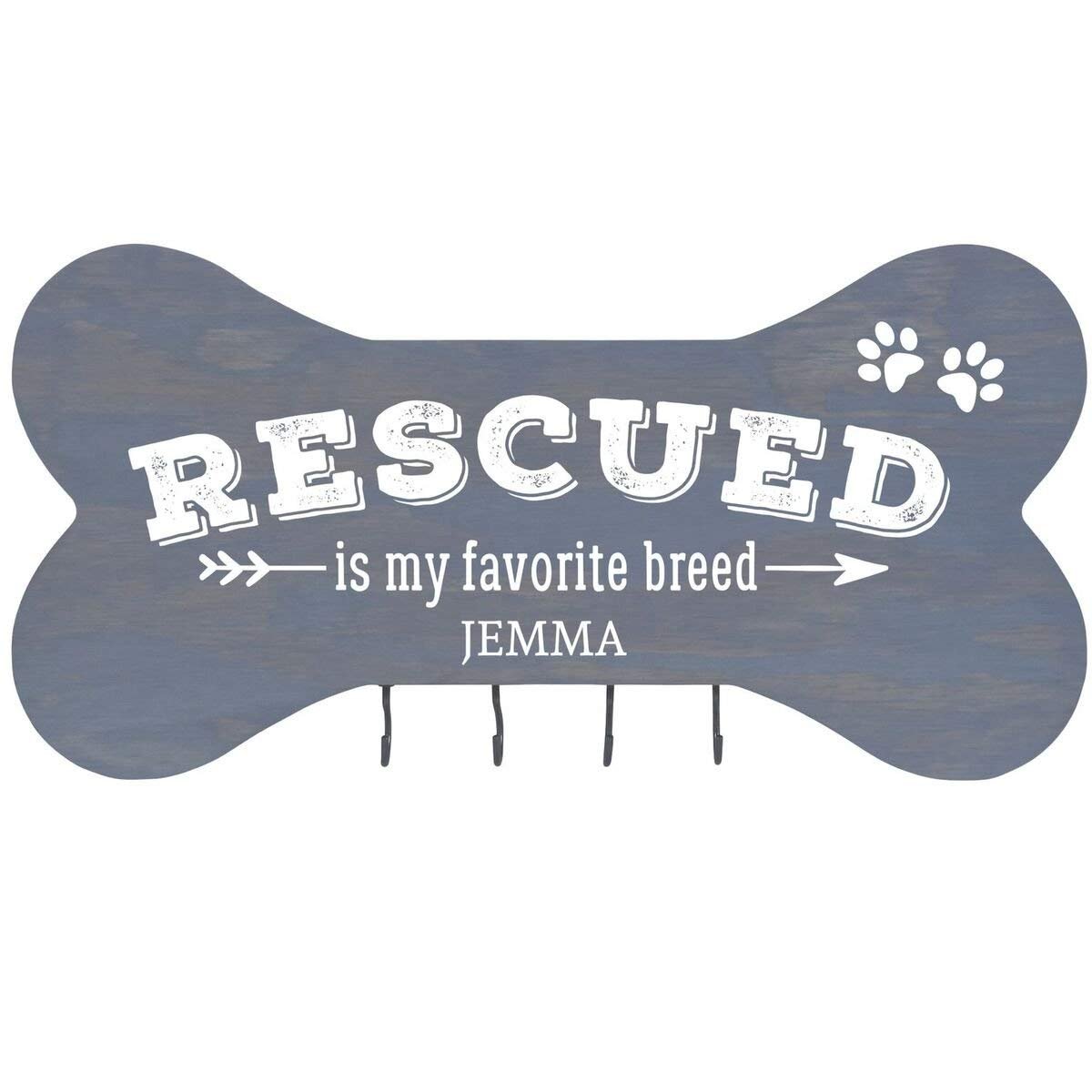 Personalized Dog Bone Sign With Hooks - Rescued Is My Favorite - LifeSong Milestones