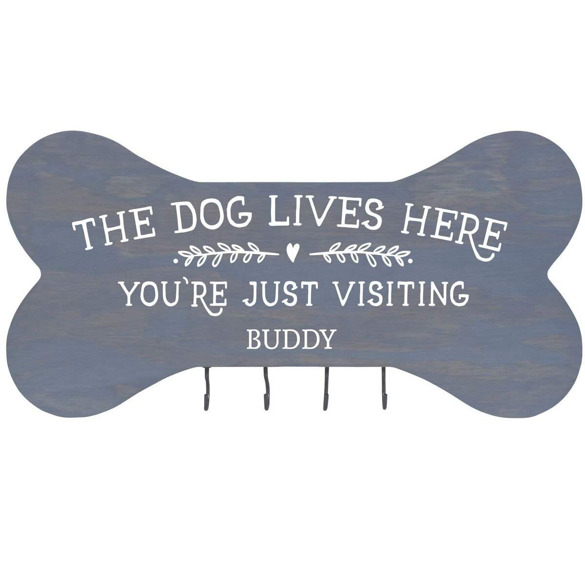 Personalized Dog Bone Sign With Hooks - The Dog Lives Here - LifeSong Milestones