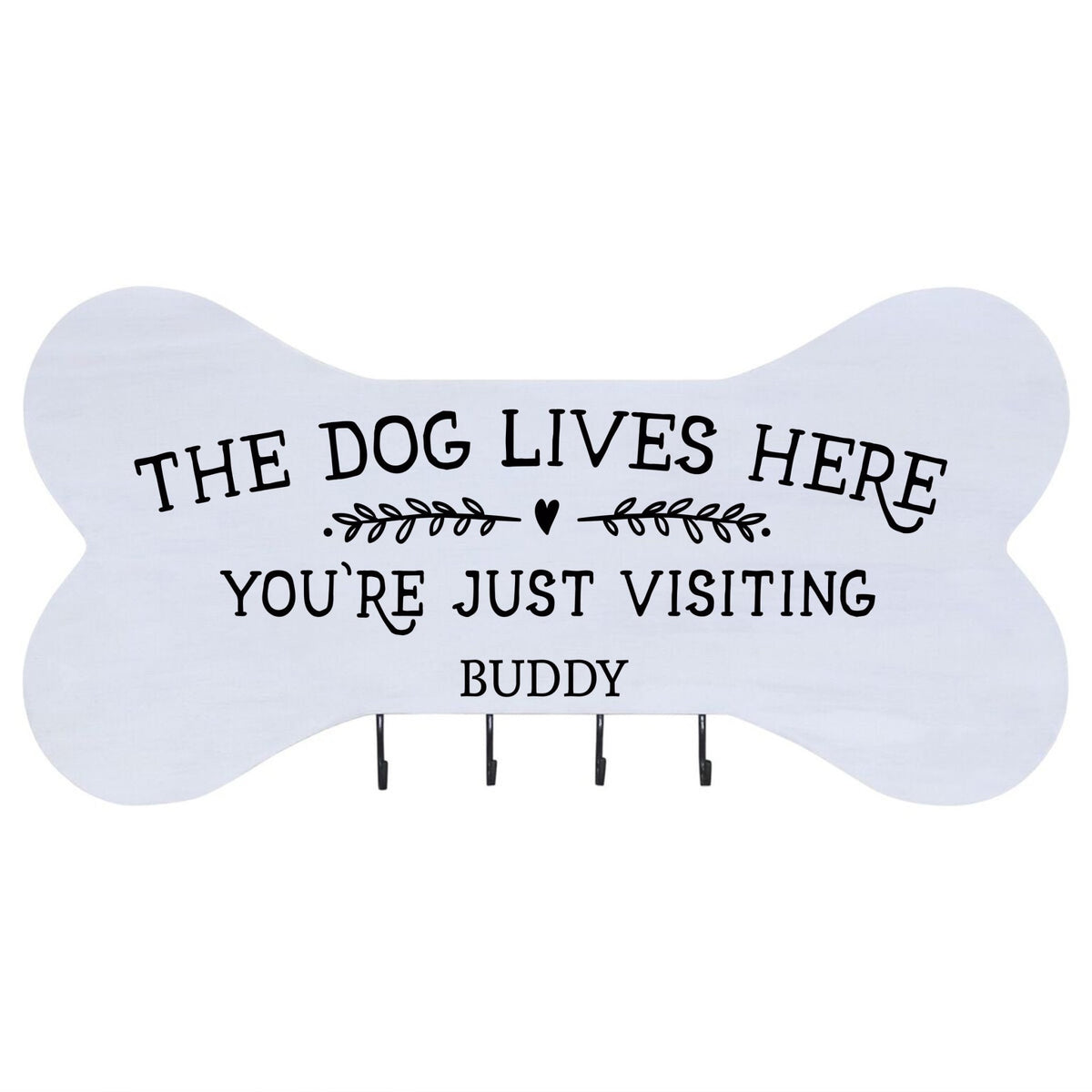 Personalized Dog Bone Sign With Hooks - The Dog Lives Here - LifeSong Milestones
