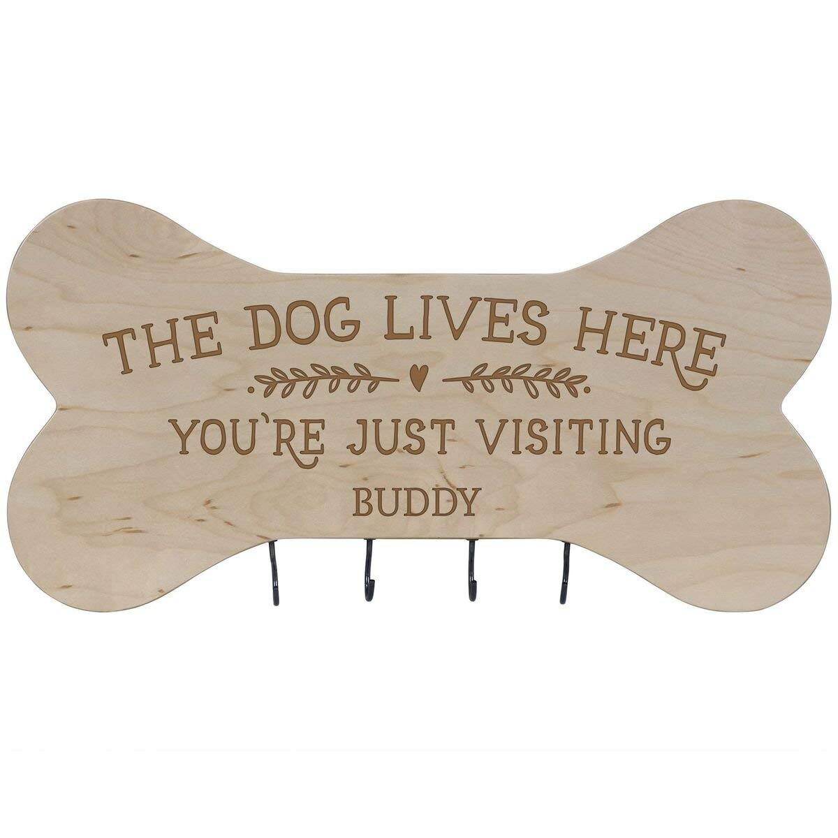 Personalized Dog Bone Sign With Hooks - The Dog Lives Here - LifeSong Milestones