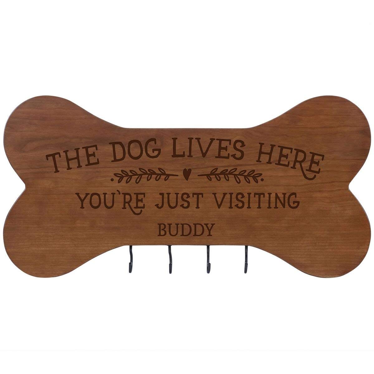 Personalized Dog Bone Sign With Hooks - The Dog Lives Here - LifeSong Milestones