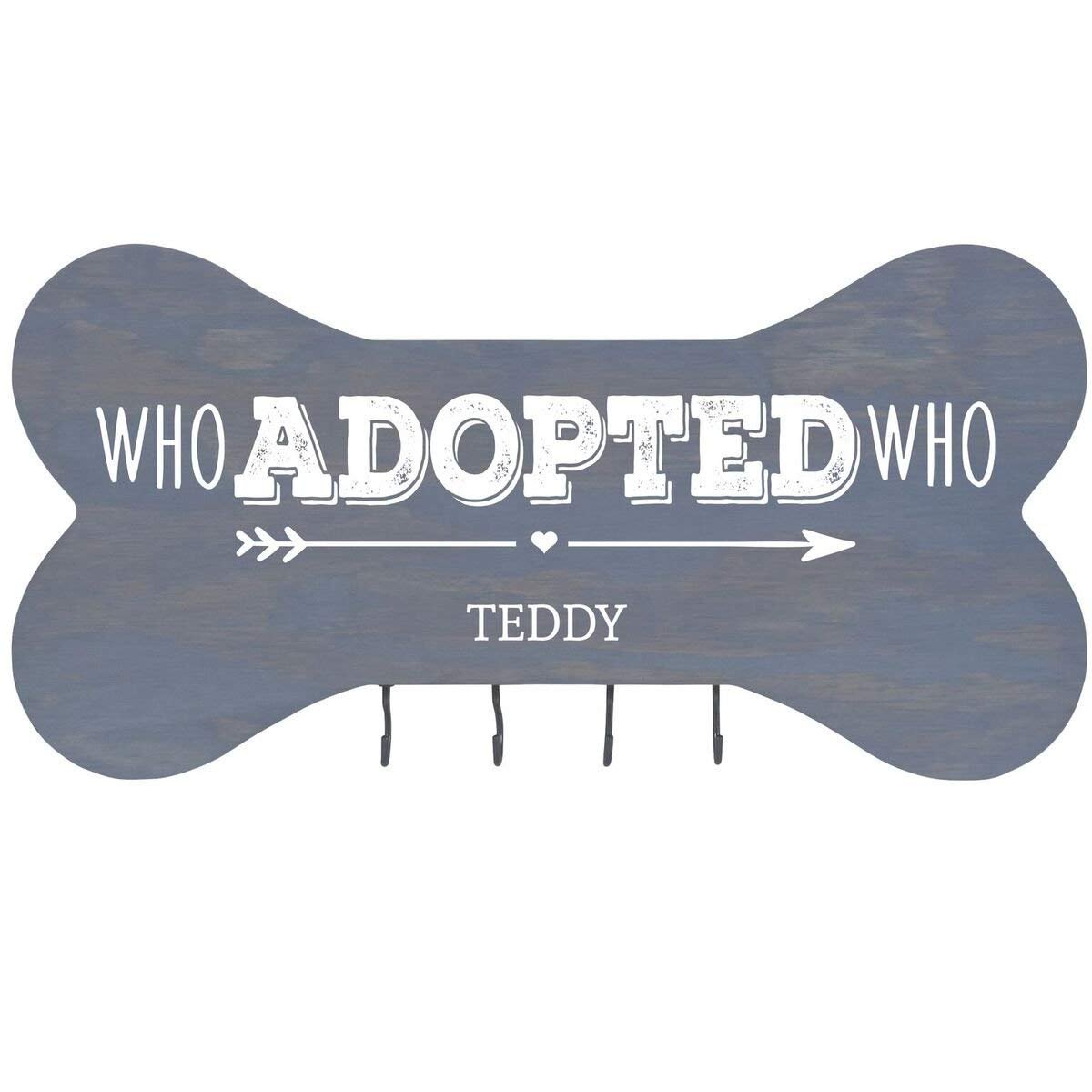 Personalized Dog Bone Sign With Hooks - Who Adopted Who - LifeSong Milestones
