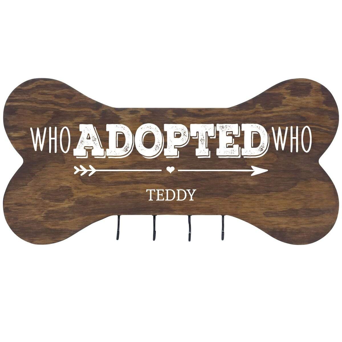 Personalized Dog Bone Sign With Hooks - Who Adopted Who - LifeSong Milestones