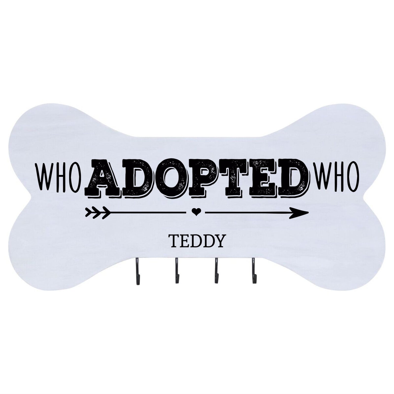 Personalized Dog Bone Sign With Hooks - Who Adopted Who - LifeSong Milestones