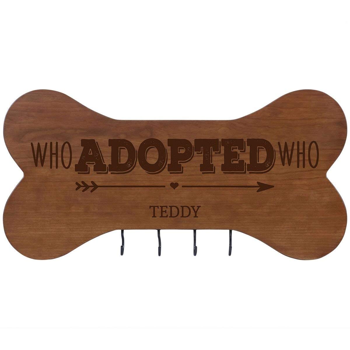 Personalized Dog Bone Sign With Hooks - Who Adopted Who - LifeSong Milestones