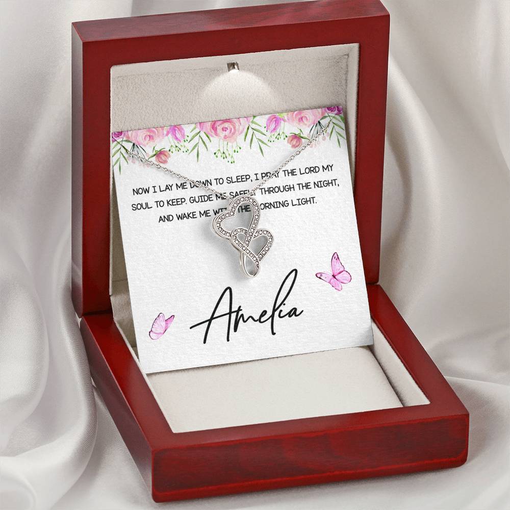 Personalized Double Heart Necklace From Godmother to Goddaughter Now I Lay Me Down To Sleep - LifeSong Milestones