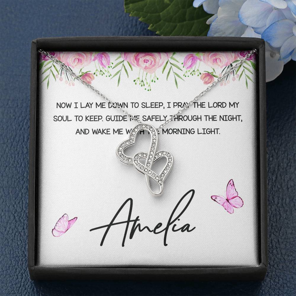 Personalized Double Heart Necklace From Godmother to Goddaughter Now I Lay Me Down To Sleep - LifeSong Milestones