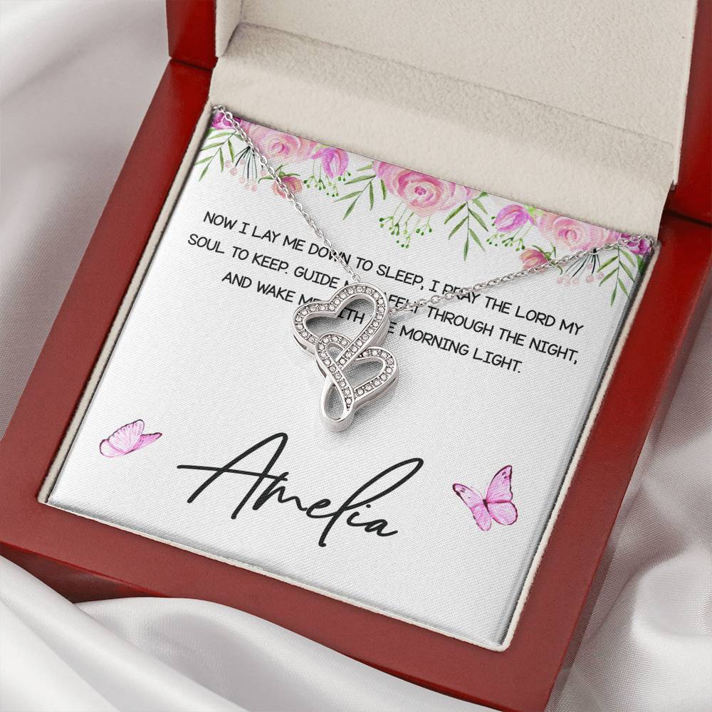 Personalized Double Heart Necklace From Godmother to Goddaughter Now I Lay Me Down To Sleep - LifeSong Milestones