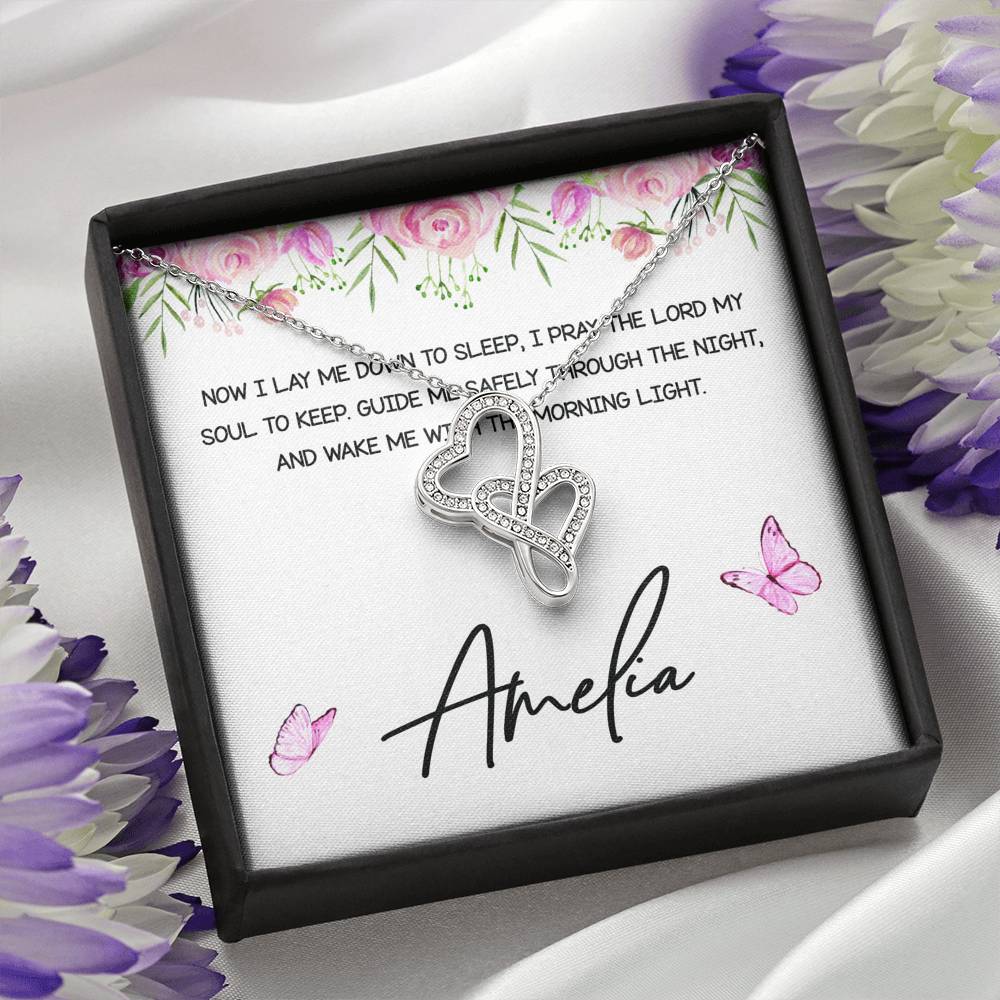 Personalized Double Heart Necklace From Godmother to Goddaughter Now I Lay Me Down To Sleep - LifeSong Milestones