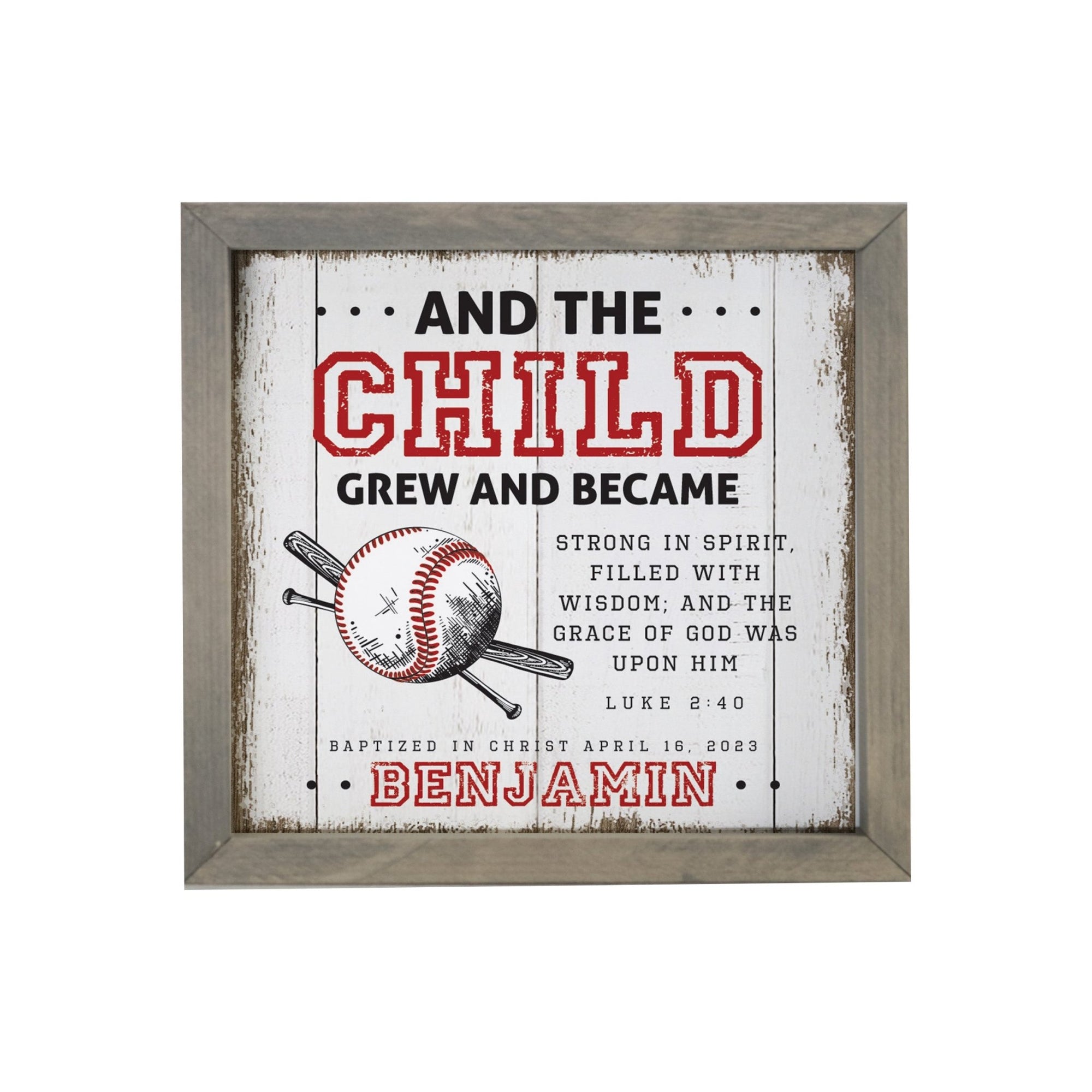 Personalized Elegant Baseball Framed Shadow Box Shelf Décor With Inspiring Bible Verses - And The Child Grew - LifeSong Milestones