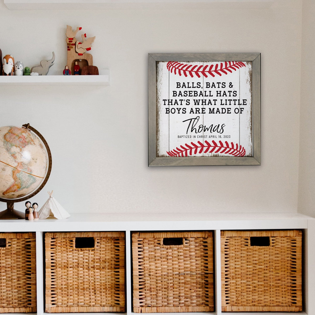 Personalized Elegant Baseball Framed Shadow Box Shelf Décor With Inspiring Bible Verses - Balls. Bats, & Baseball Hats - LifeSong Milestones