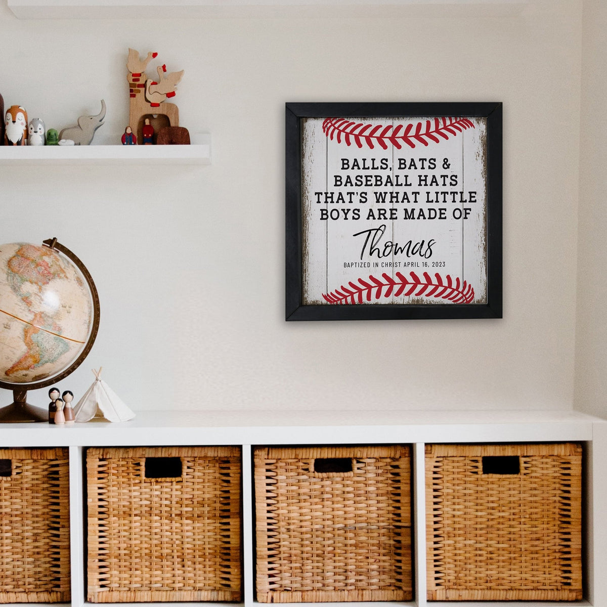 Personalized Elegant Baseball Framed Shadow Box Shelf Décor With Inspiring Bible Verses - Balls. Bats, & Baseball Hats - LifeSong Milestones