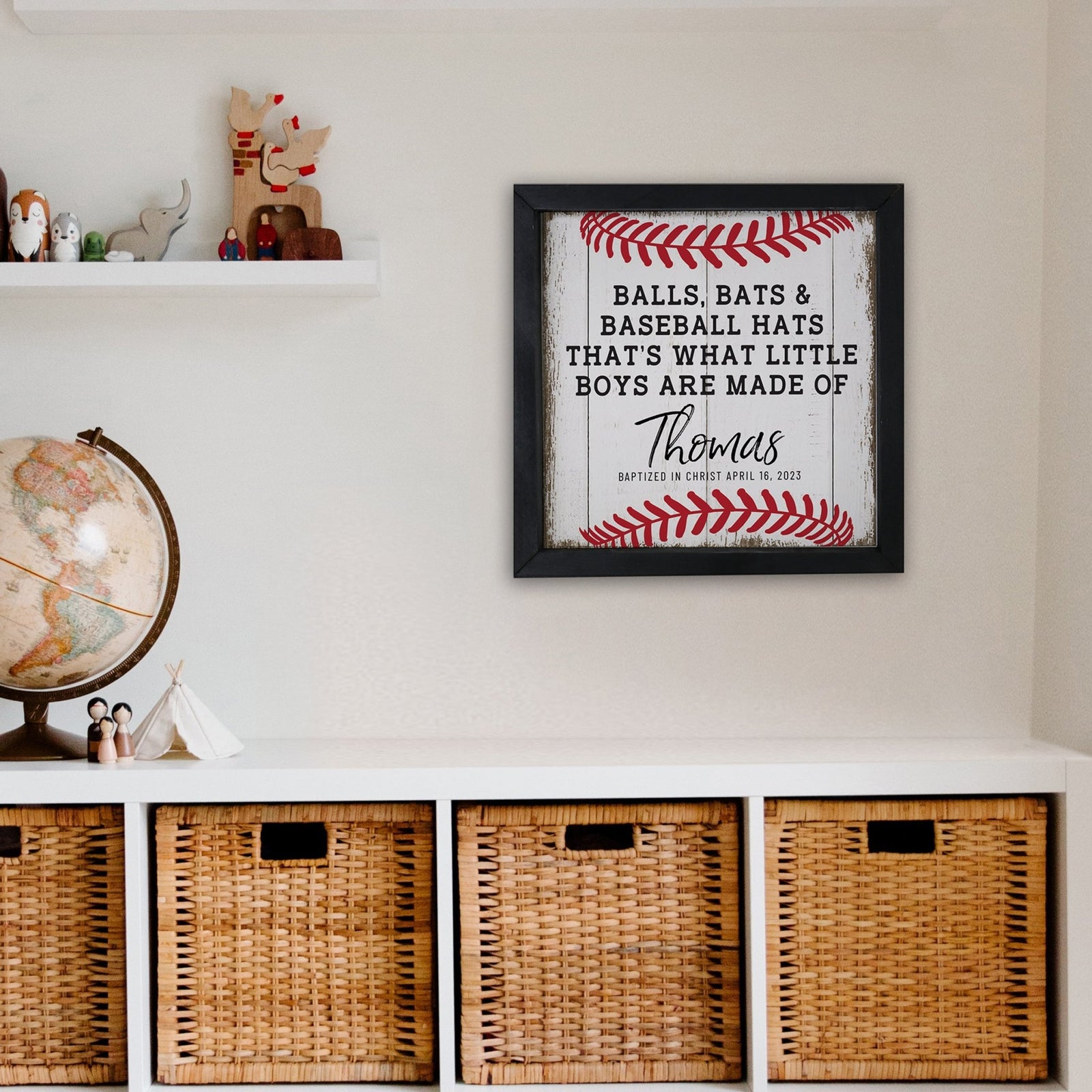 Personalized Elegant Baseball Framed Shadow Box Shelf Décor With Inspiring Bible Verses - Balls. Bats, & Baseball Hats - LifeSong Milestones