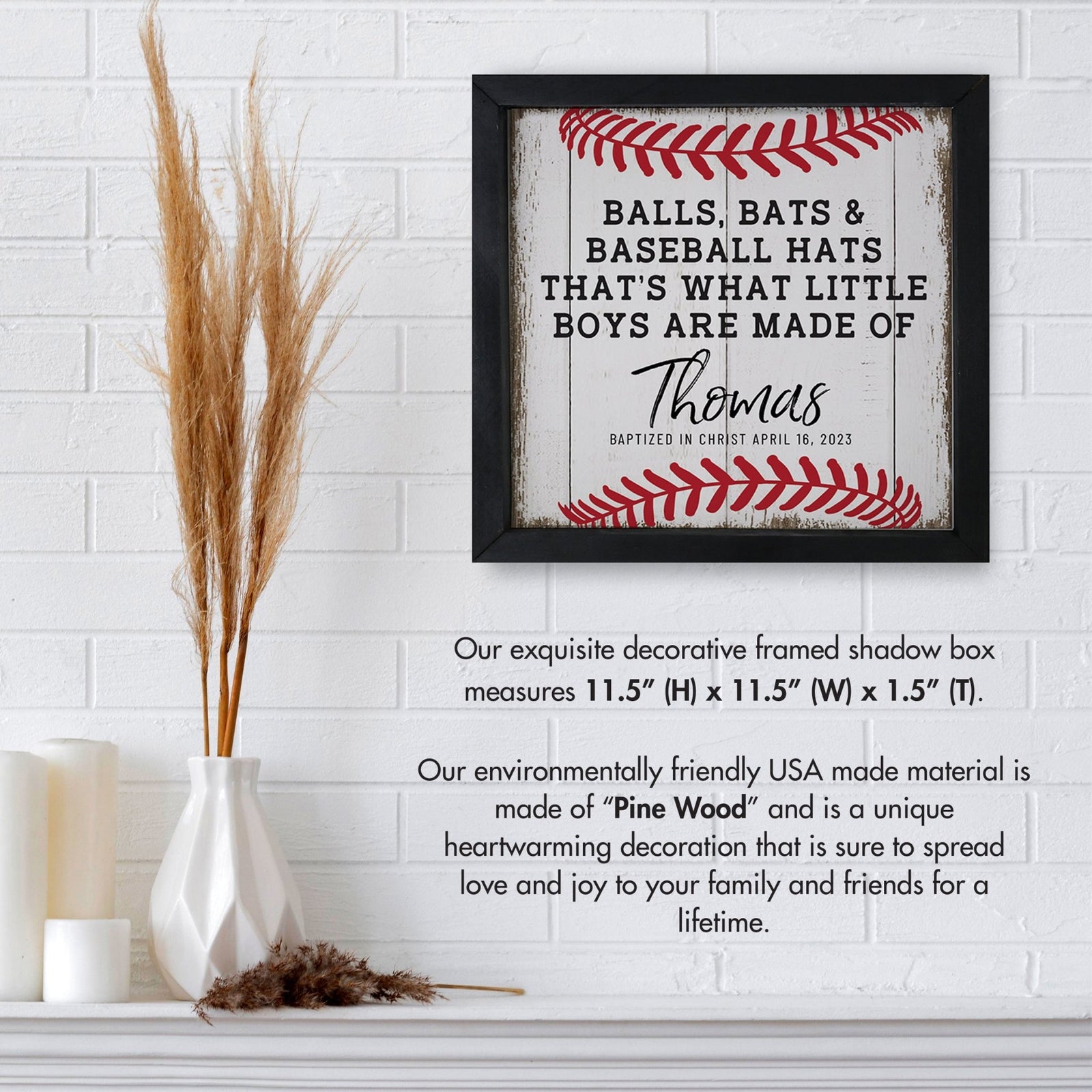 Personalized Elegant Baseball Framed Shadow Box Shelf Décor With Inspiring Bible Verses - Balls. Bats, & Baseball Hats - LifeSong Milestones
