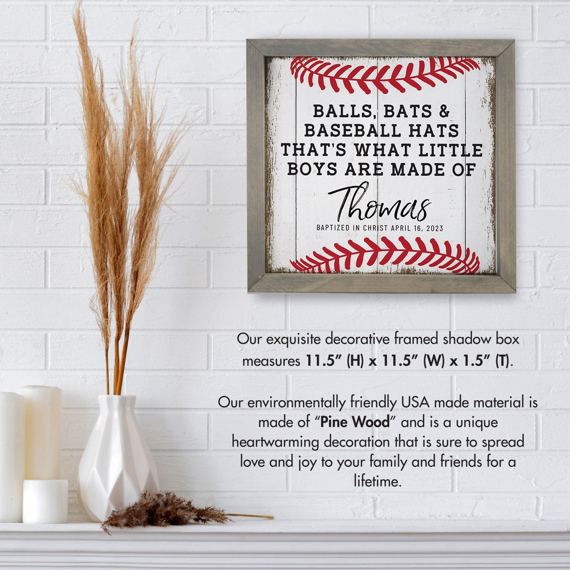 Personalized Elegant Baseball Framed Shadow Box Shelf Décor With Inspiring Bible Verses - Balls. Bats, & Baseball Hats - LifeSong Milestones