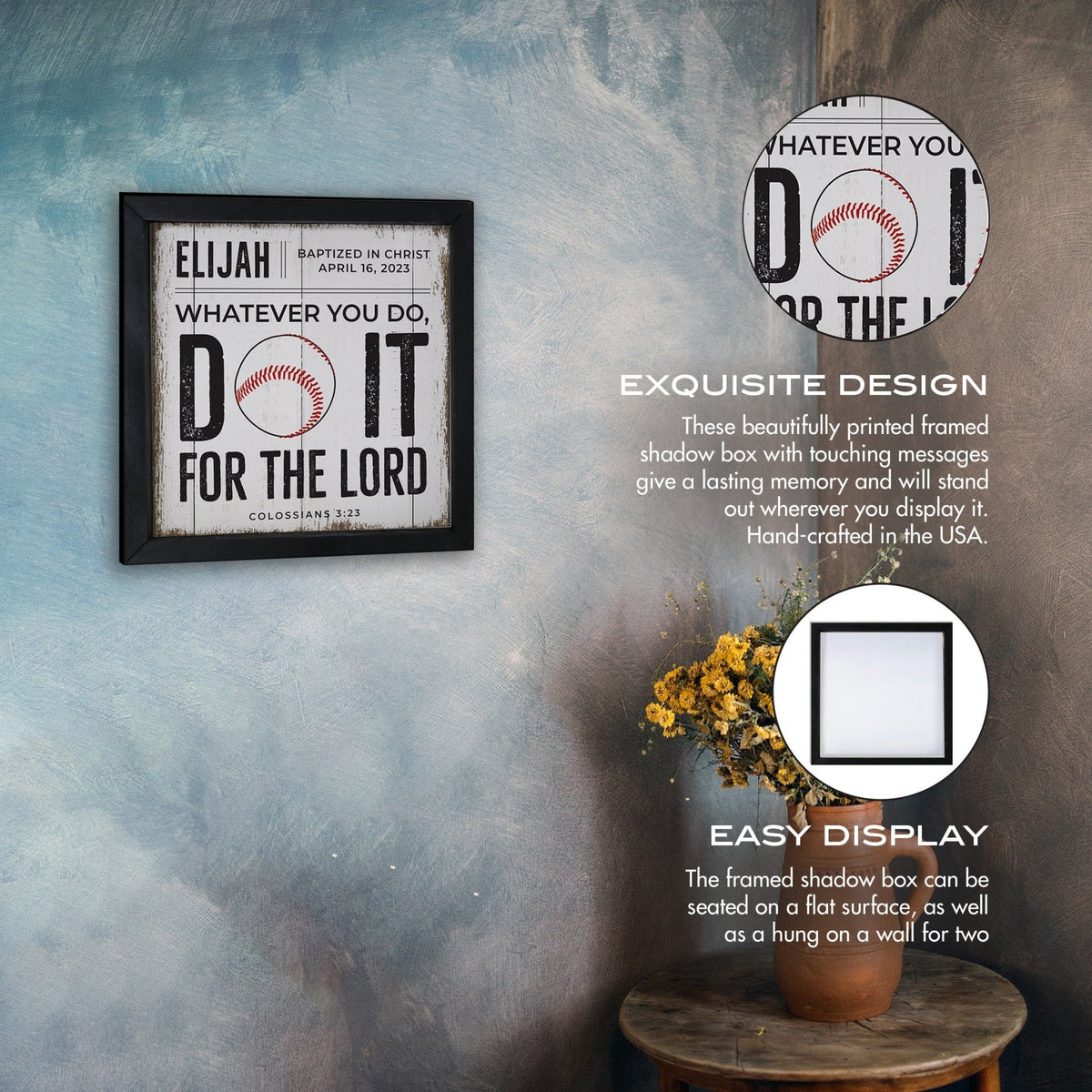 Personalized Elegant Baseball Framed Shadow Box Shelf Décor With Inspiring Bible Verses - Do It - LifeSong Milestones
