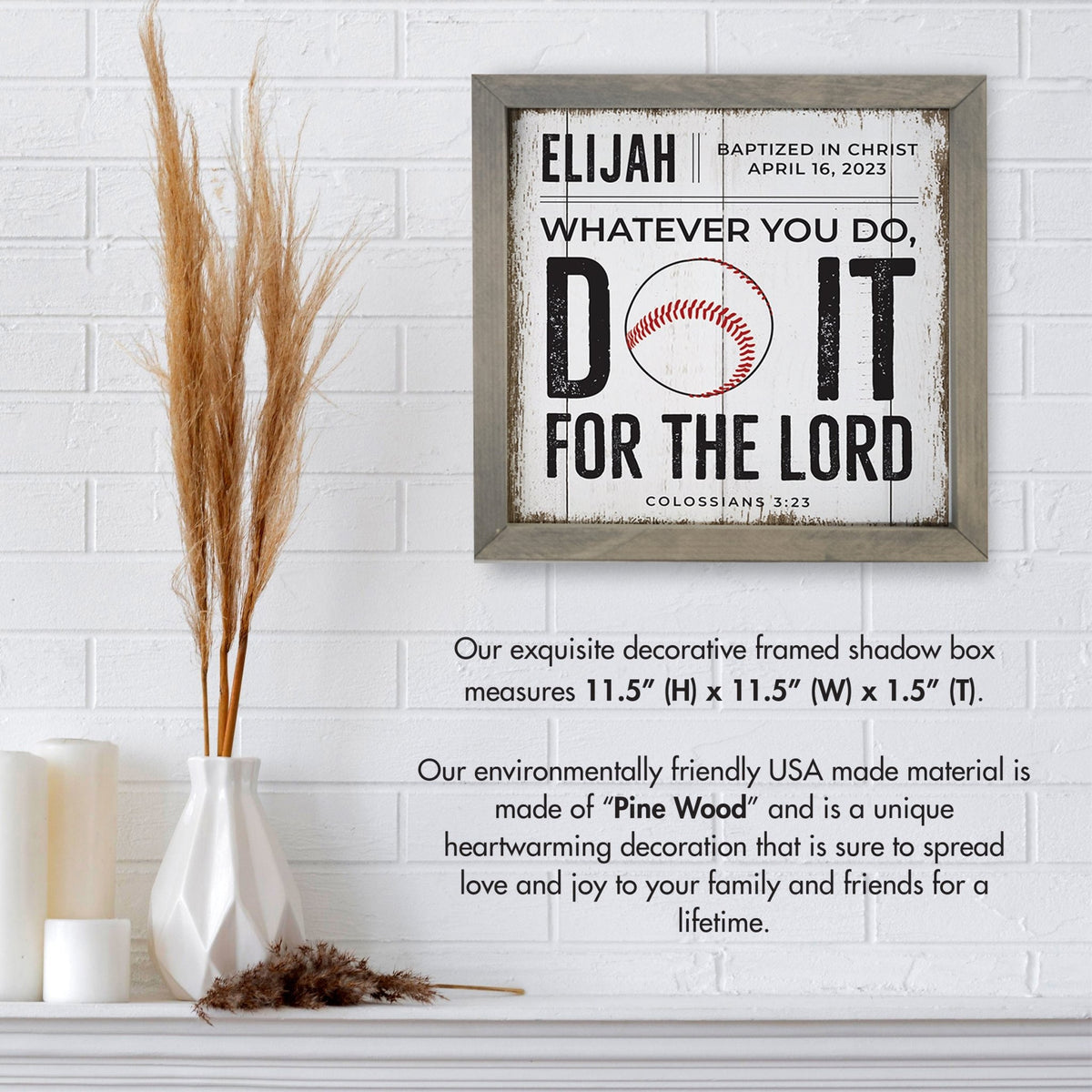 Personalized Elegant Baseball Framed Shadow Box Shelf Décor With Inspiring Bible Verses - Do It - LifeSong Milestones
