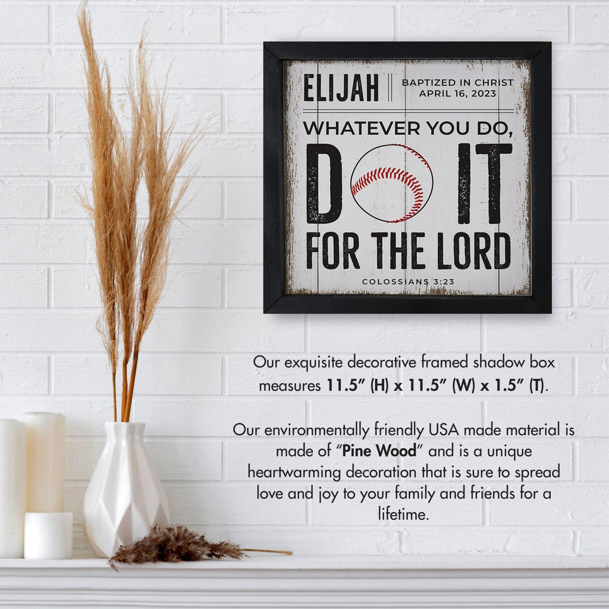 Personalized Elegant Baseball Framed Shadow Box Shelf Décor With Inspiring Bible Verses - Do It - LifeSong Milestones