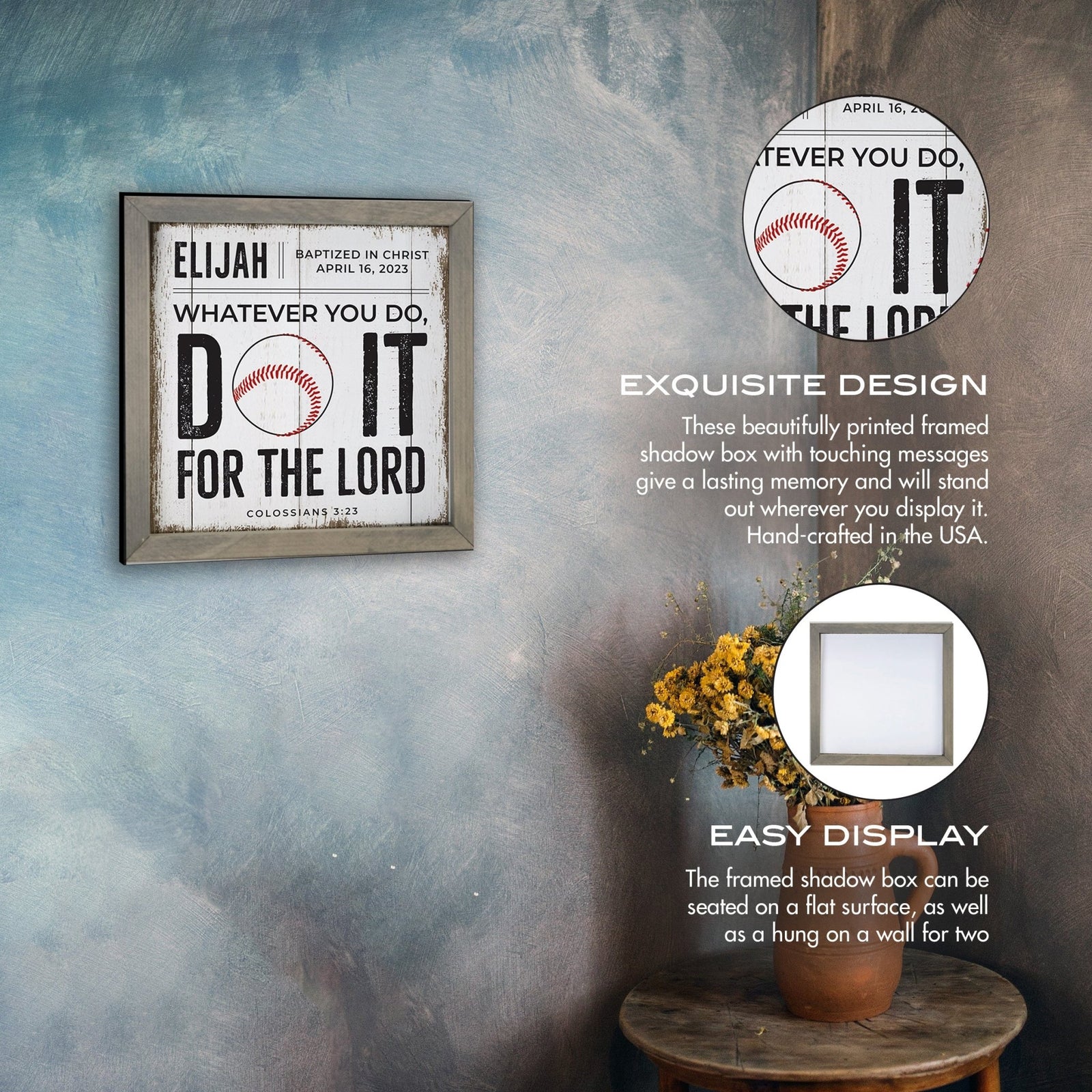 Personalized Elegant Baseball Framed Shadow Box Shelf Décor With Inspiring Bible Verses - Do It - LifeSong Milestones