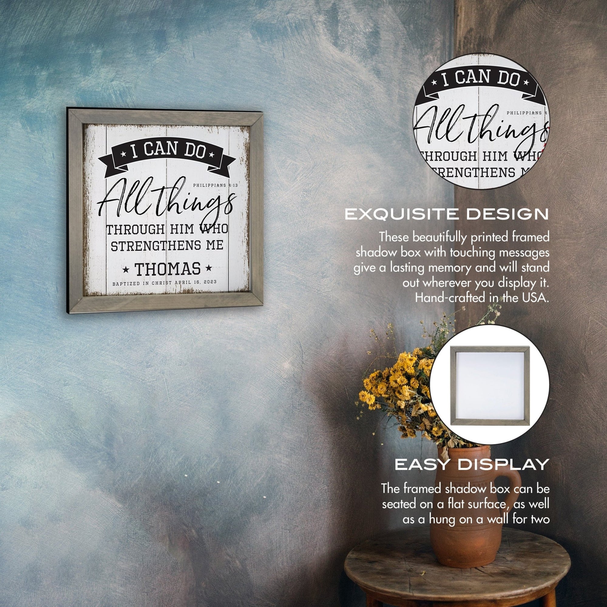 Personalized Elegant Baseball Framed Shadow Box Shelf Décor With Inspiring Bible Verses - I Can Do All Things - LifeSong Milestones