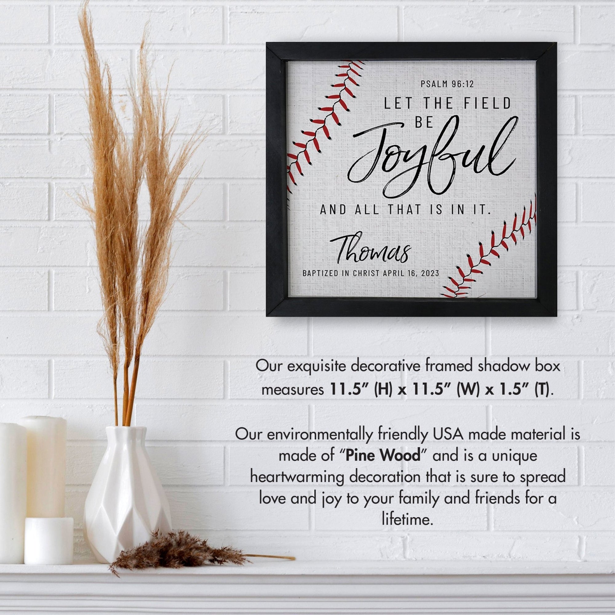 Personalized Elegant Baseball Framed Shadow Box Shelf Décor With Inspiring Bible Verses - Let The Field Be Joyful - LifeSong Milestones