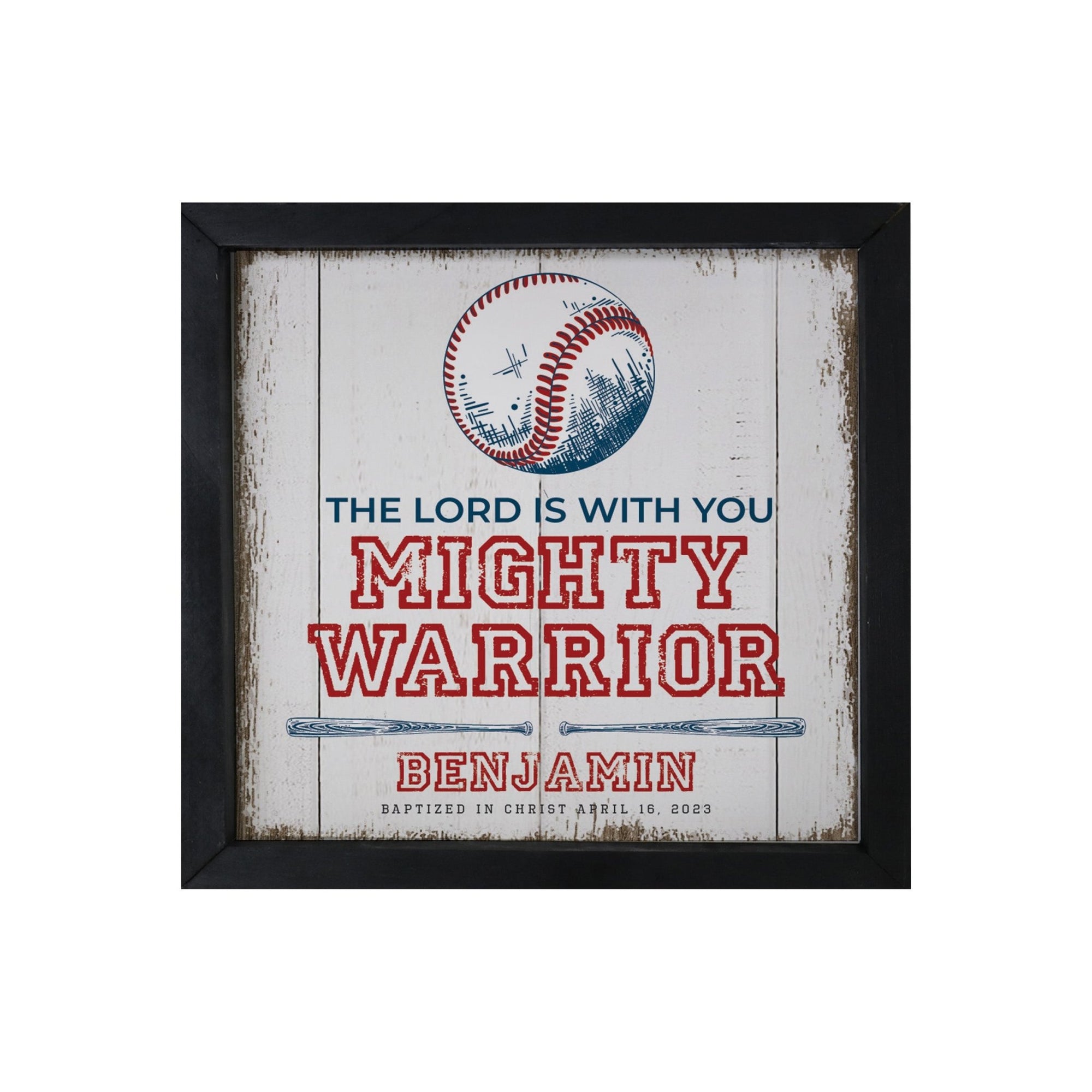 Personalized Elegant Baseball Framed Shadow Box Shelf Décor With Inspiring Bible Verses - Mighty Warrior - LifeSong Milestones