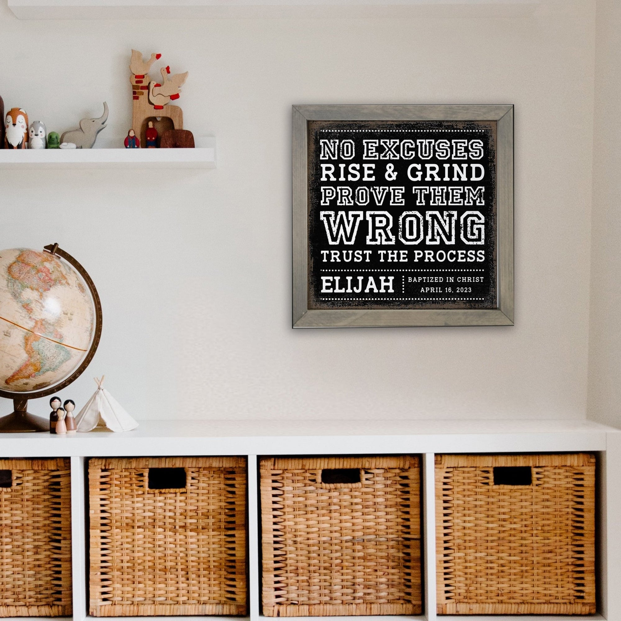Personalized Elegant Baseball Framed Shadow Box Shelf Décor With Inspiring Bible Verses - No Excuses - LifeSong Milestones