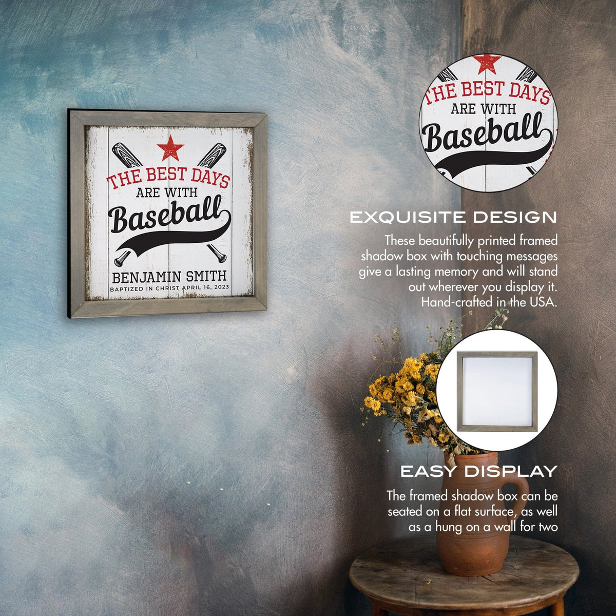 Personalized Elegant Baseball Framed Shadow Box Shelf Décor With Inspiring Bible Verses - The Best Days - LifeSong Milestones