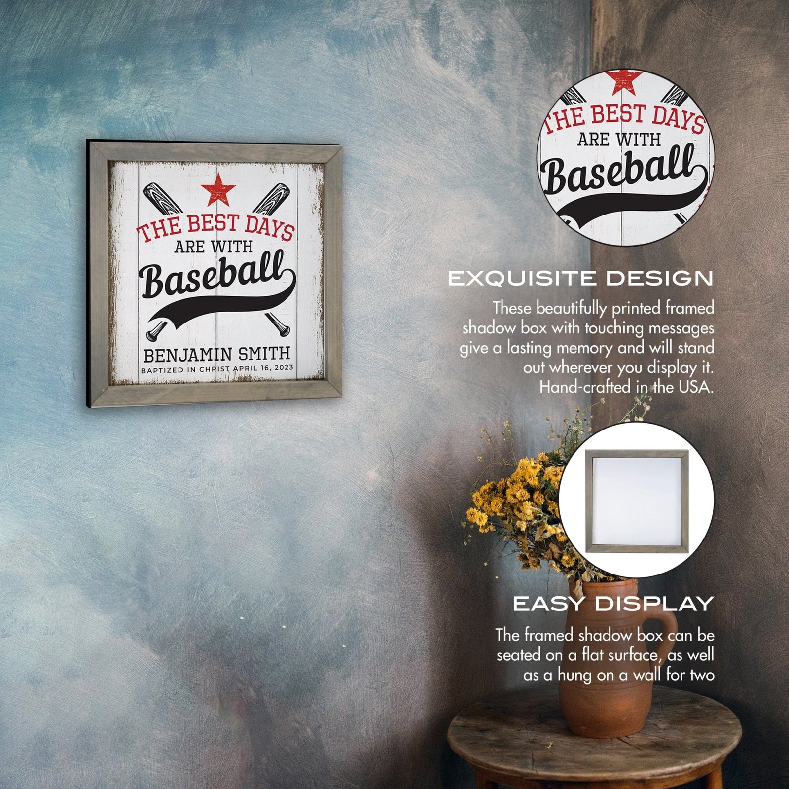 Personalized Elegant Baseball Framed Shadow Box Shelf Décor With Inspiring Bible Verses - The Best Days - LifeSong Milestones