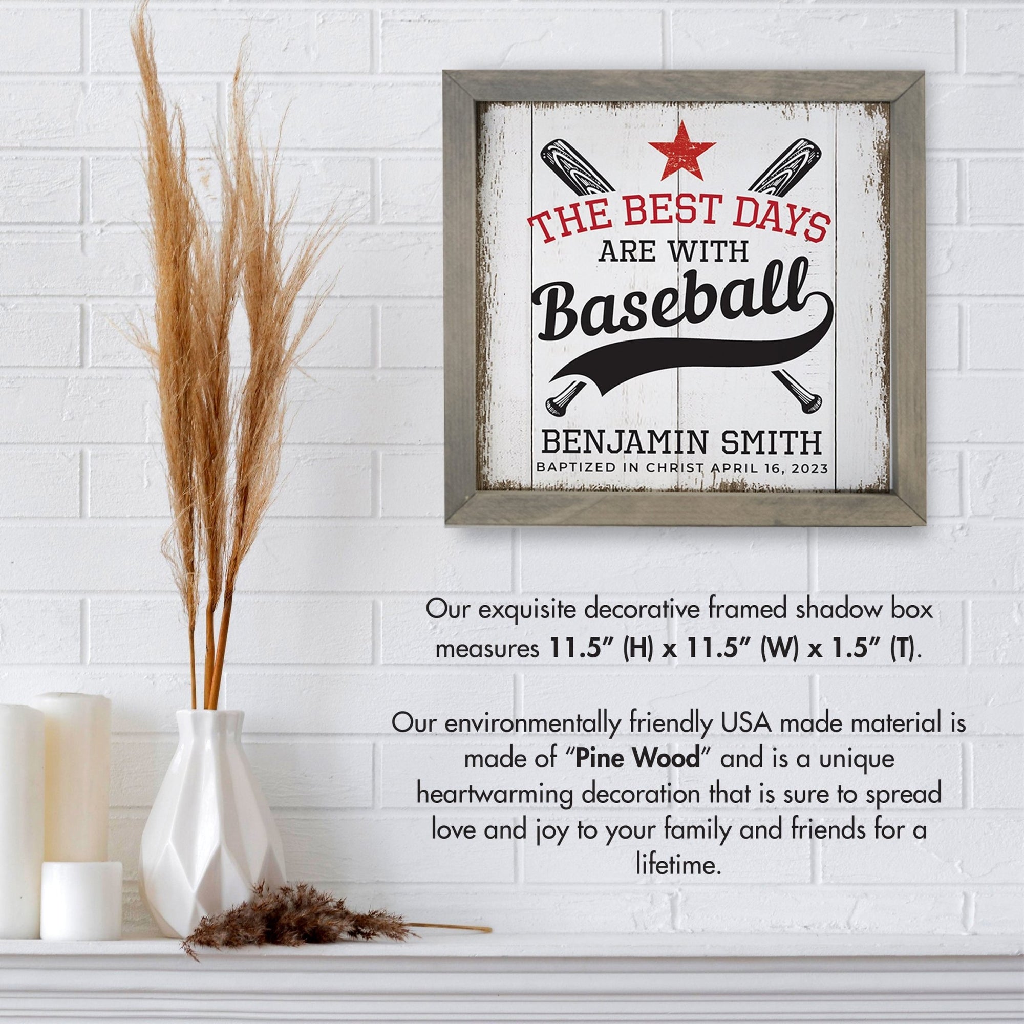 Personalized Elegant Baseball Framed Shadow Box Shelf Décor With Inspiring Bible Verses - The Best Days - LifeSong Milestones