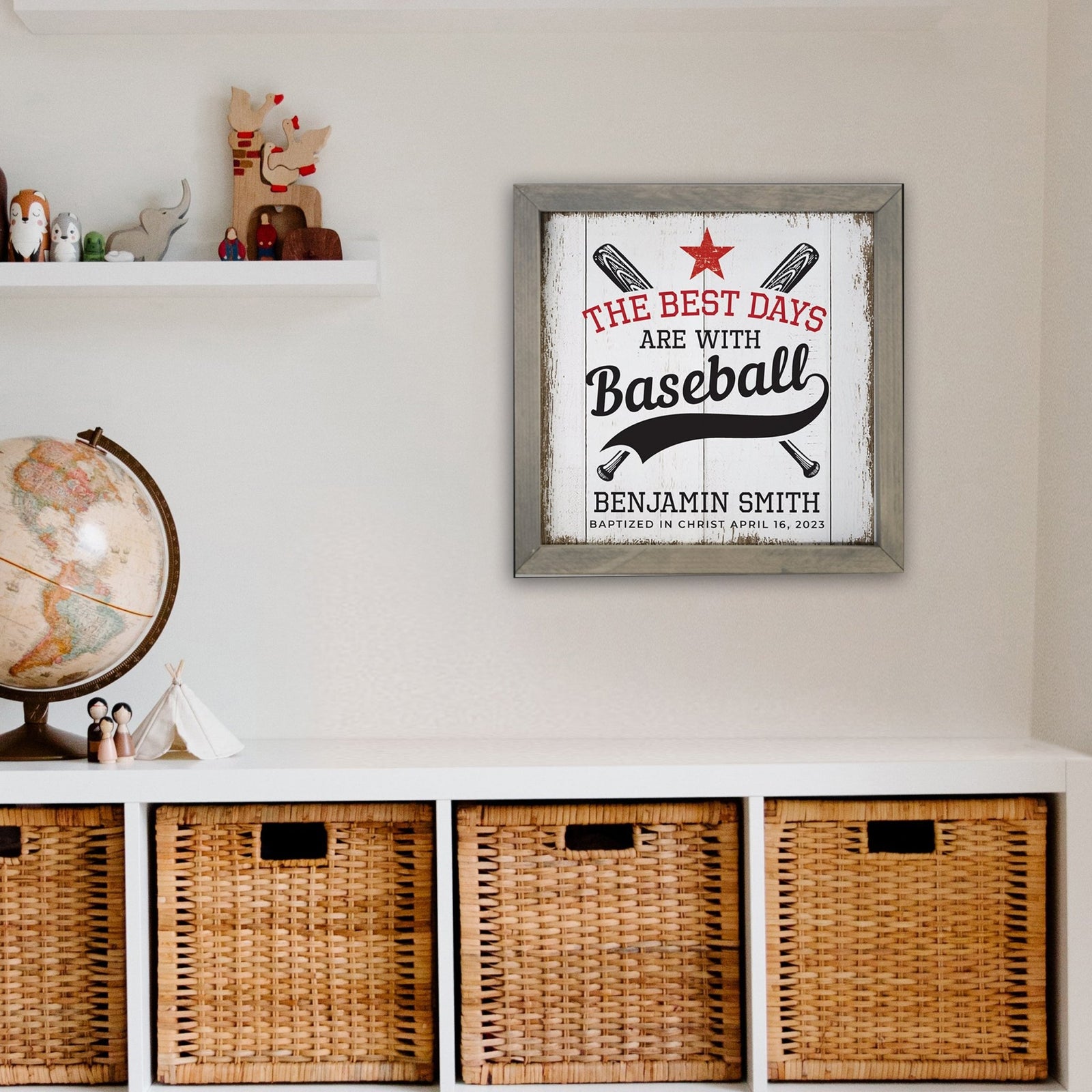 Personalized Elegant Baseball Framed Shadow Box Shelf Décor With Inspiring Bible Verses - The Best Days - LifeSong Milestones