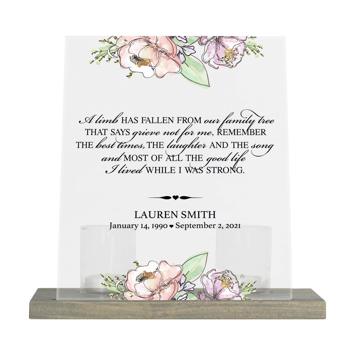 Personalized Elegant Human Memorial Acrylic Sign With Grey Wooden Base - A Limb Has Fallen - LifeSong Milestones