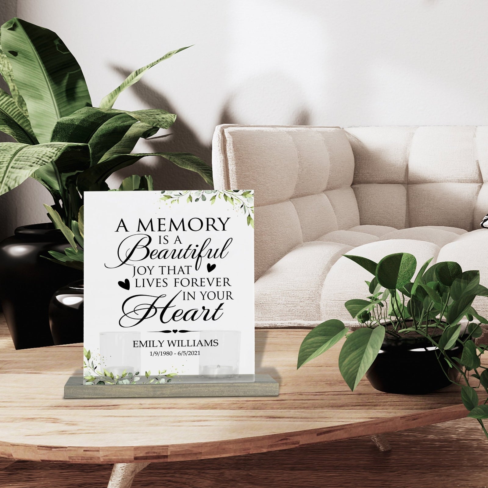 Personalized Elegant Human Memorial Acrylic Sign With Grey Wooden Base - A Memory Is - LifeSong Milestones