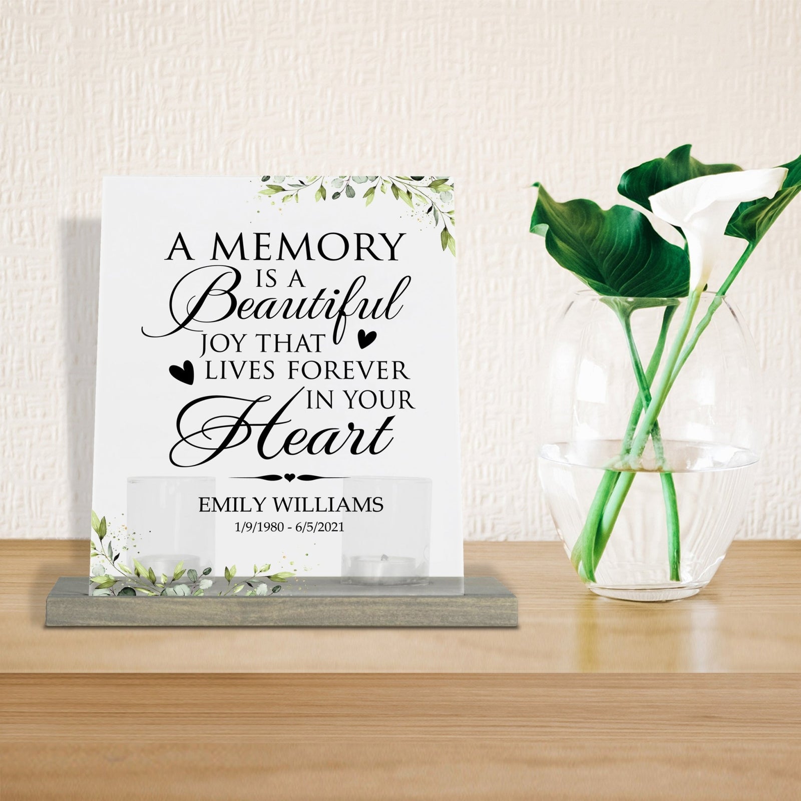 Personalized Elegant Human Memorial Acrylic Sign With Grey Wooden Base - A Memory Is - LifeSong Milestones