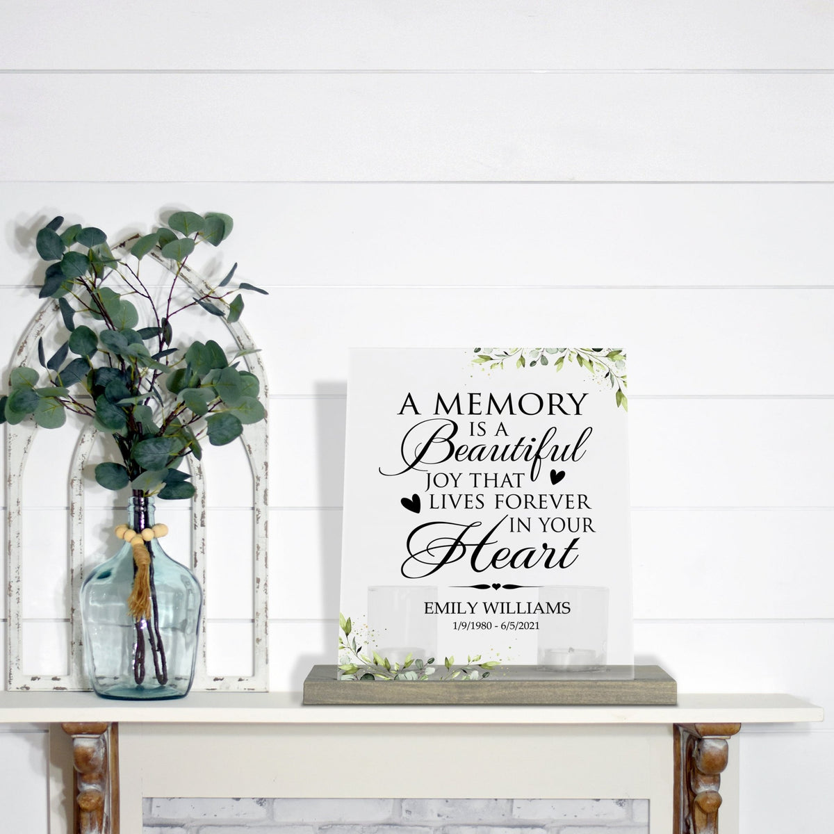 Personalized Elegant Human Memorial Acrylic Sign With Grey Wooden Base - A Memory Is - LifeSong Milestones