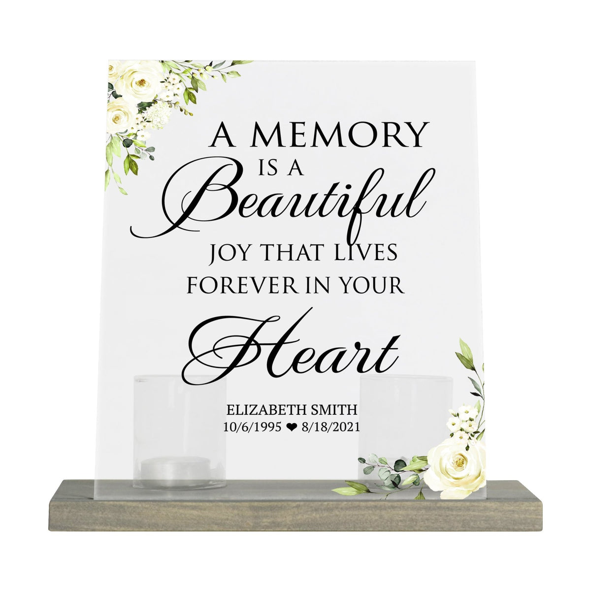 Personalized Elegant Human Memorial Acrylic Sign With Grey Wooden Base - A Memory Is Flower - LifeSong Milestones