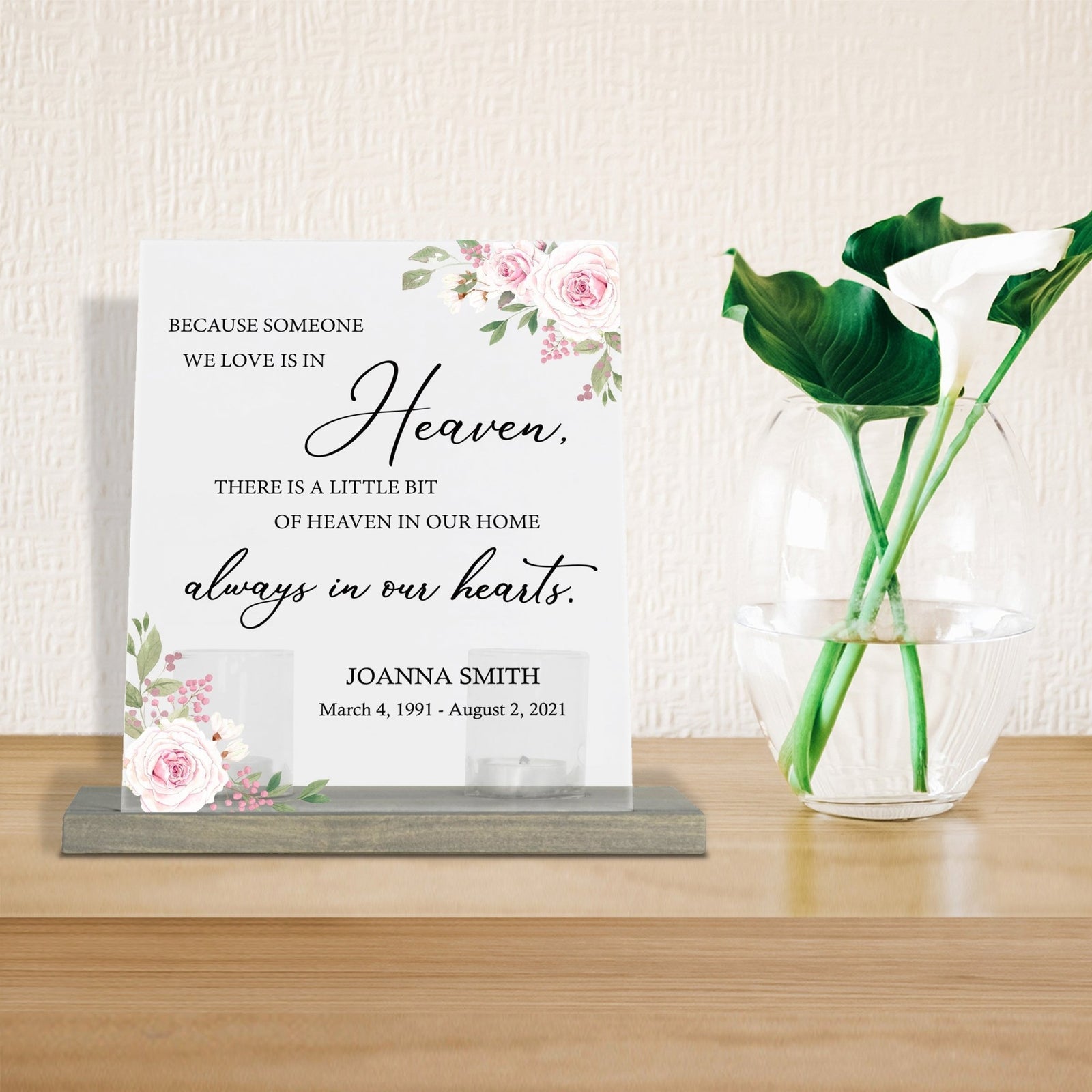Personalized Elegant Human Memorial Acrylic Sign With Grey Wooden Base - Because Someone - LifeSong Milestones