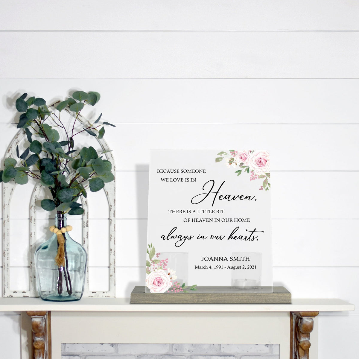 Personalized Elegant Human Memorial Acrylic Sign With Grey Wooden Base - Because Someone - LifeSong Milestones